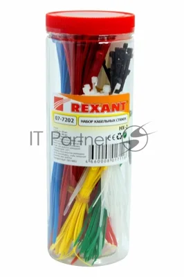 Набор хомутов-стяжек нейлоновых Rexant 100, 200 мм, цветные, НХ-2, тубус 300 шт.