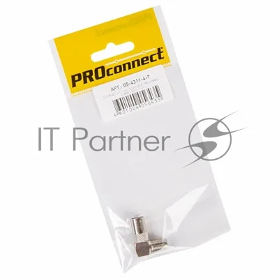 Переходник антенный PROconnect (гнездо F - штекер TV), угловой (1 шт.) (пакет)
