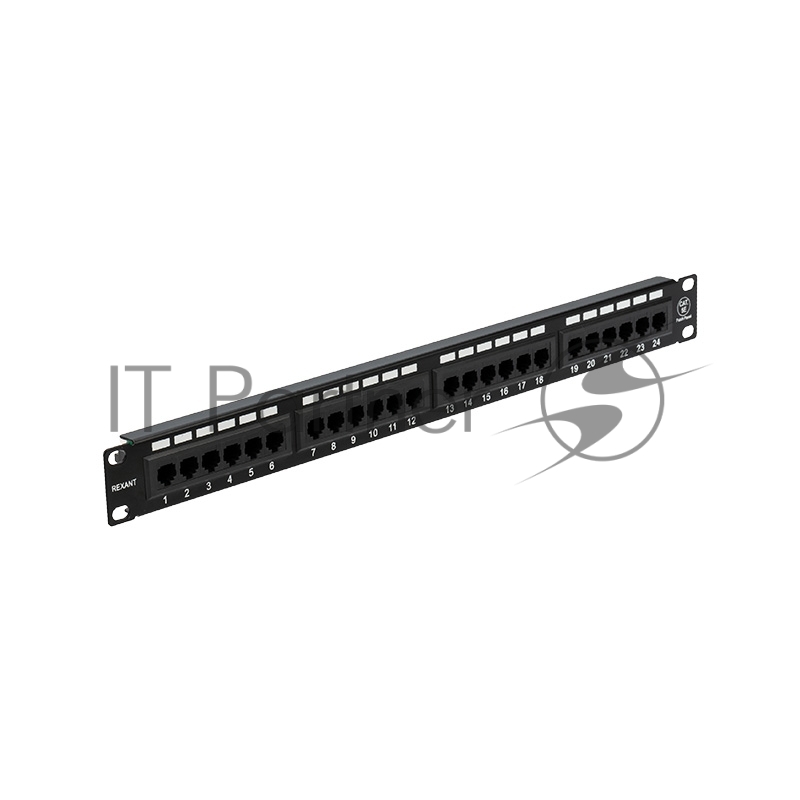 Патч-панель Rexant 19", 1U, 24 порта RJ-45, категория 5e, UTP неэкранированная, черная