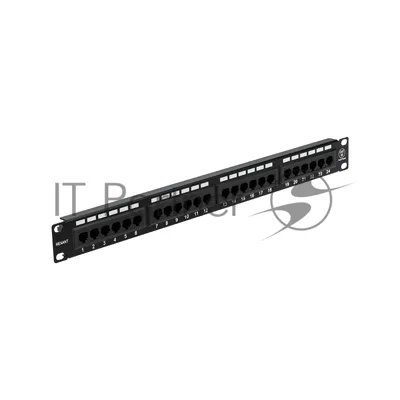 Патч-панель Rexant 19", 1U, 24 порта RJ-45, категория 5e, UTP неэкранированная, черная