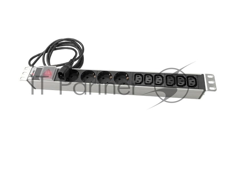 Блок розеток Rem-10 с выкл., 4 Sсhuko, 6 IEC 60320 C13, 10 A, алюм., 19", шнур 1,8 м. IEC 60320 C14 (R-10-4S-6C13-V-440-1.8)