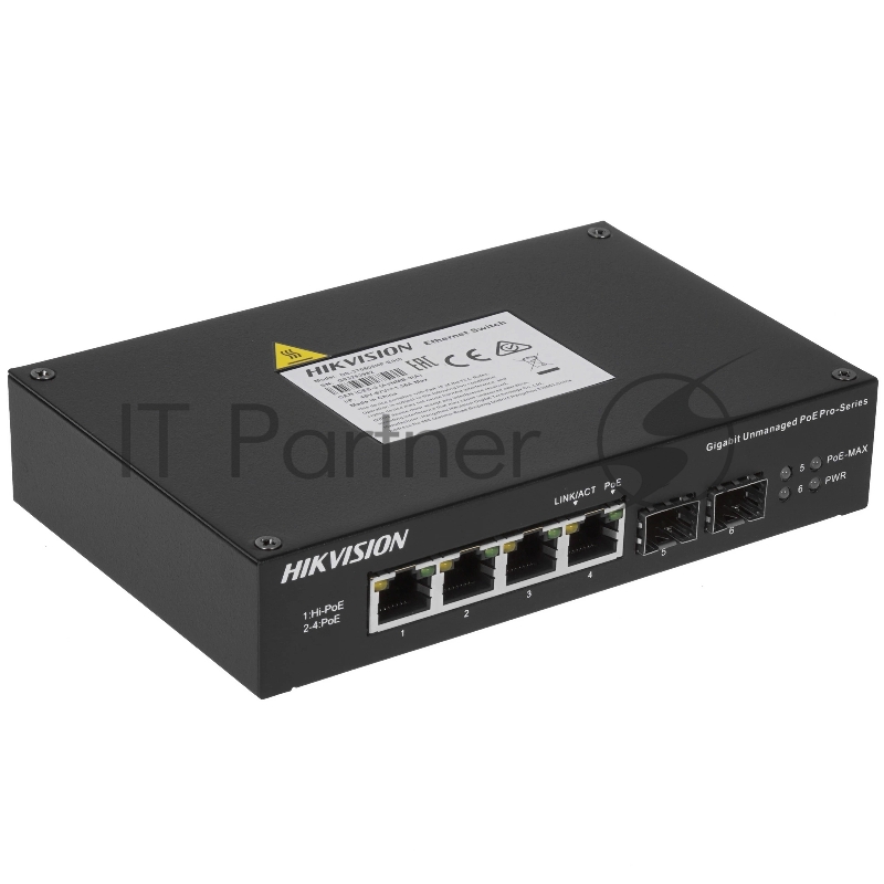 Коммутатор Hikvision DS-3T0506HP-E/HS, 4×1 Гбит/с PoE+ + 2×1 Гбит/с SFP, неуправляемый