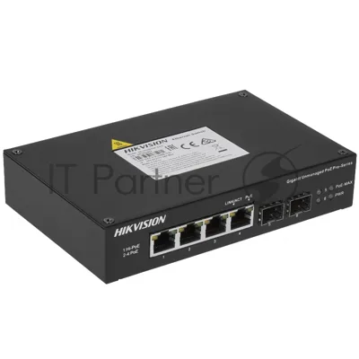 Коммутатор Hikvision DS-3T0506HP-E/HS, 4×1 Гбит/с PoE+ + 2×1 Гбит/с SFP, неуправляемый