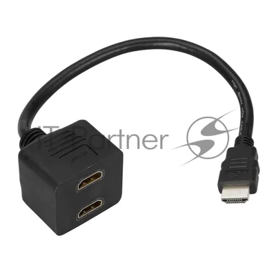 Переходник Rexant штекер HDMI - 2 гнезда HDMI с проводом, черный (10 шт./уп.)