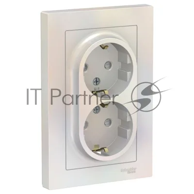 Розетка 2-м СП AtlasDesign 16А IP20 с заземл. защ. шторки в сборе жемчуж. SchE ATN000426