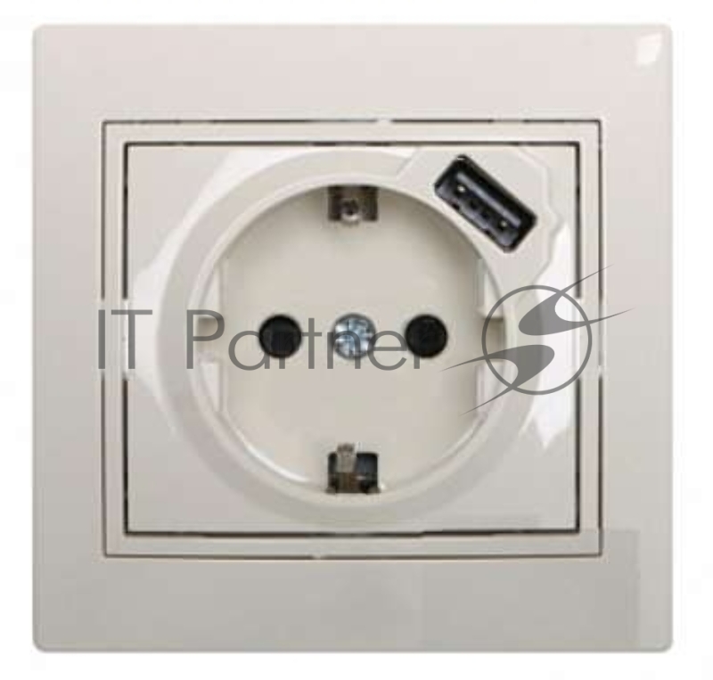 Розетка 1-м СП Мира 16А с з/к +USB крем. LEZARD 701-0303-181