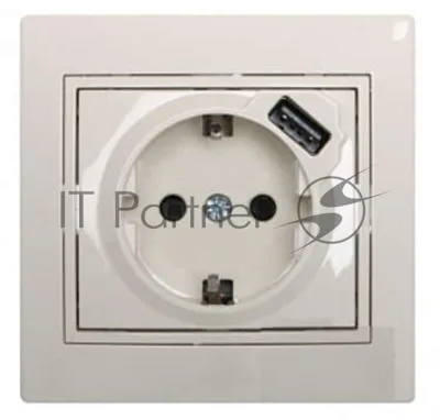 Розетка 1-м СП Мира 16А с з/к +USB крем. LEZARD 701-0303-181