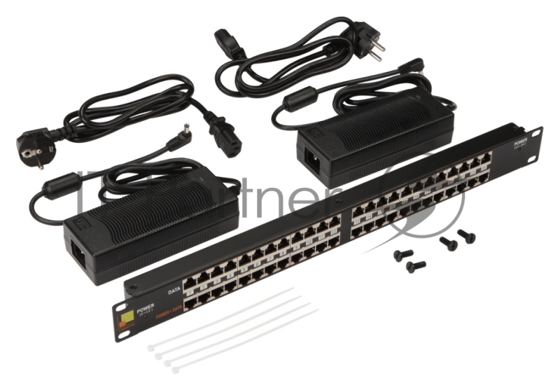 Панель POE 19", 24 порта, с двумя блоками питания 48V, 120W