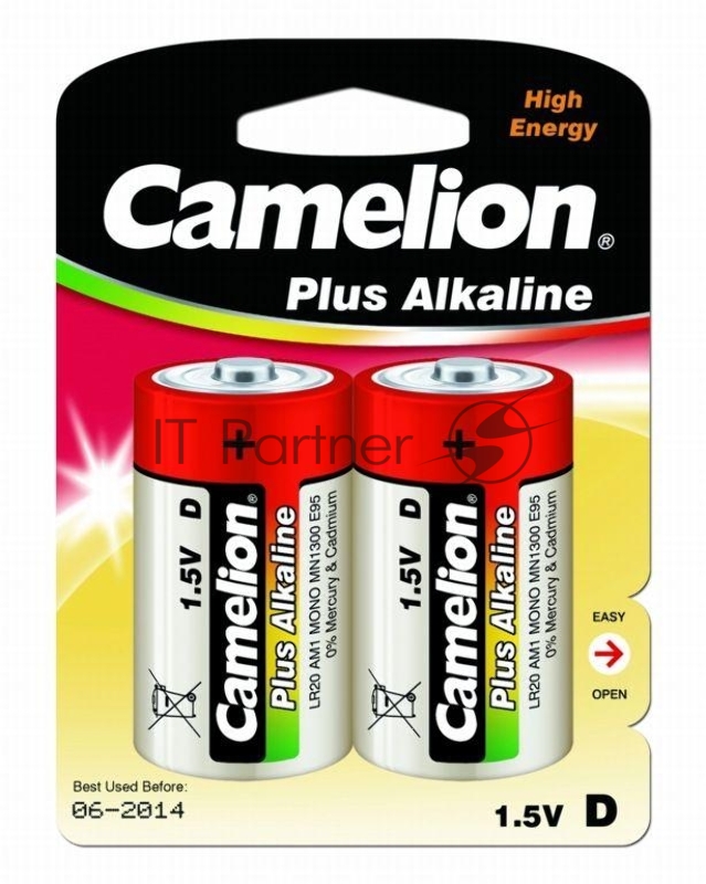 Элемент питания алкалиновый Camelion LR LR20 BL-2 (блист.2шт) 1.5 В