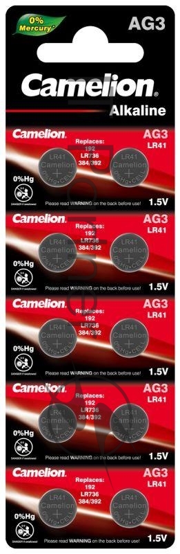 Элемент питания алкалиновый "таблетка" Camelion G 3 Mercury Free AG3-BP0%Hg 392A/LR41/192 BL-10 (блист.10шт)