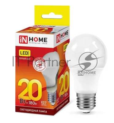 Лампа светодиодная LED-A60-VC 20Вт 230В E27 3000К 1800лм IN HOME 4690612020297