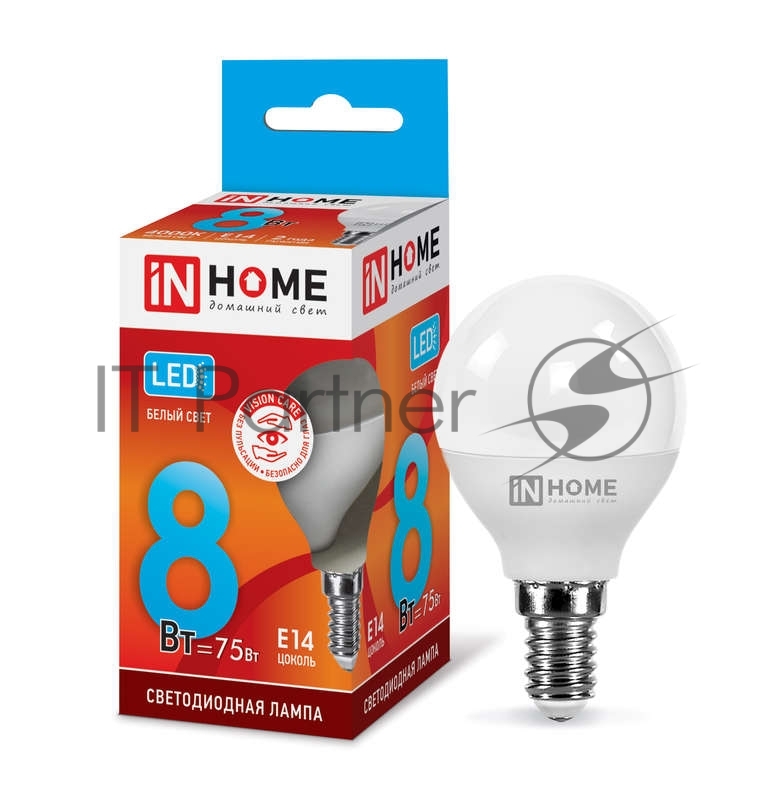 Лампа светодиодная LED-ШАР-VC 8Вт 230В E14 4000К 720лм IN HOME 4690612020556