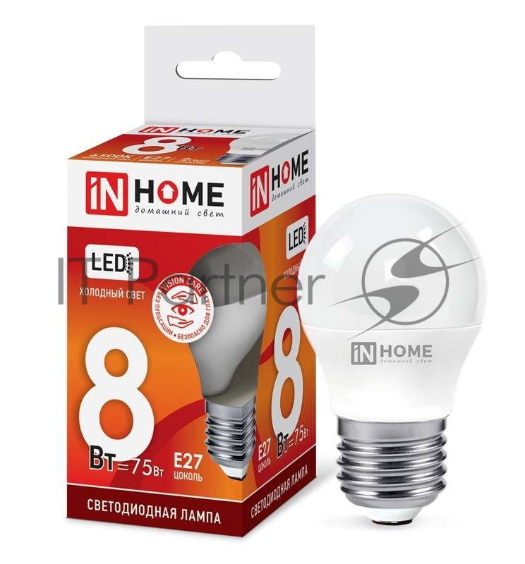 Лампа светодиодная LED-ШАР-VC 8Вт 230В E27 6500К 720лм IN HOME 4690612024905