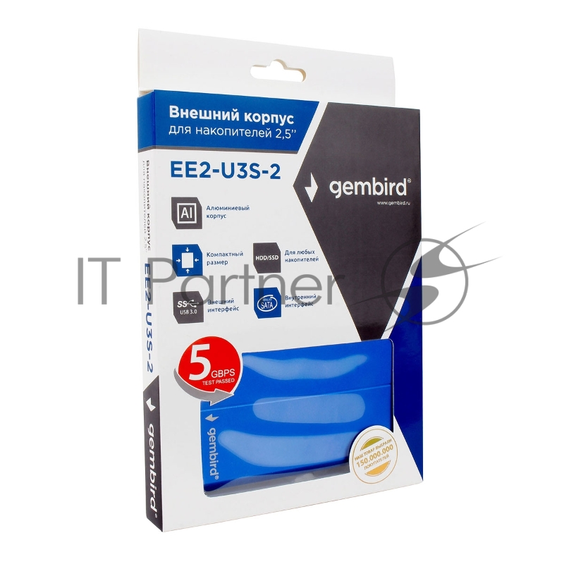 Внешний корпус 2.5" Gembird EE2-U3S-2-B, синий, USB 3.0, SATA, металл