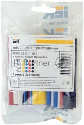 Набор трубок термоусадочных тонкостен. ТТУ 2/1; 4/2; 6/3; 8/4 (Ж; С; К; Ч; Б) 20х8см разноцвет. IEK UDRS-D2-D8-10-2