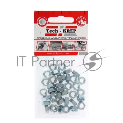 Гайка шестигранная М6 цинк. DIN 934 (уп. 40 шт) пакет Tech-Krep 103025