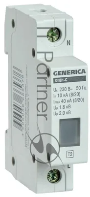 Ограничитель перенапряжения ОПС1-C 1Р 10/40кА 230В GENERICA IEK MOP20-1-C-G