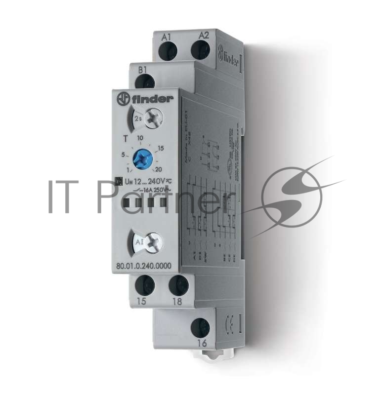 Таймер модульный мультифункциональный (AI DI SW BE CE DE) 12…240В AC/DC 1CO 16А 17.5мм регулировка времени 0.1с…24ч IP20 FINDER 800102400000
