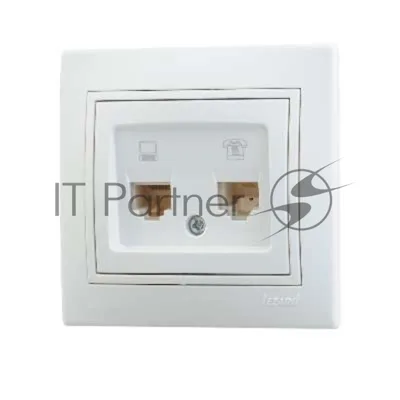 Розетка компьютерная + телеф. СП Мира RJ11 + RJ45 белый/белый LEZARD 701-0202-143