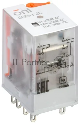 Реле интерфейсное ORM-1 2C 220В AC с LED и тест. кнопкой ONI ORM-1-2C-AC220V-L-B
