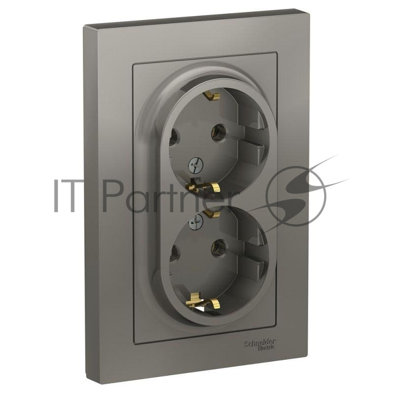 Розетка 2-м СП AtlasDesign 16А IP20 с заземл. в сборе сталь SchE ATN000924