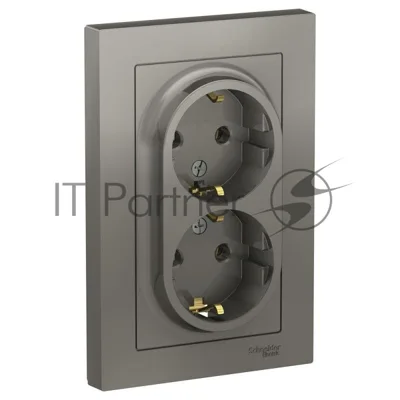 Розетка 2-м СП AtlasDesign 16А IP20 с заземл. в сборе сталь SchE ATN000924