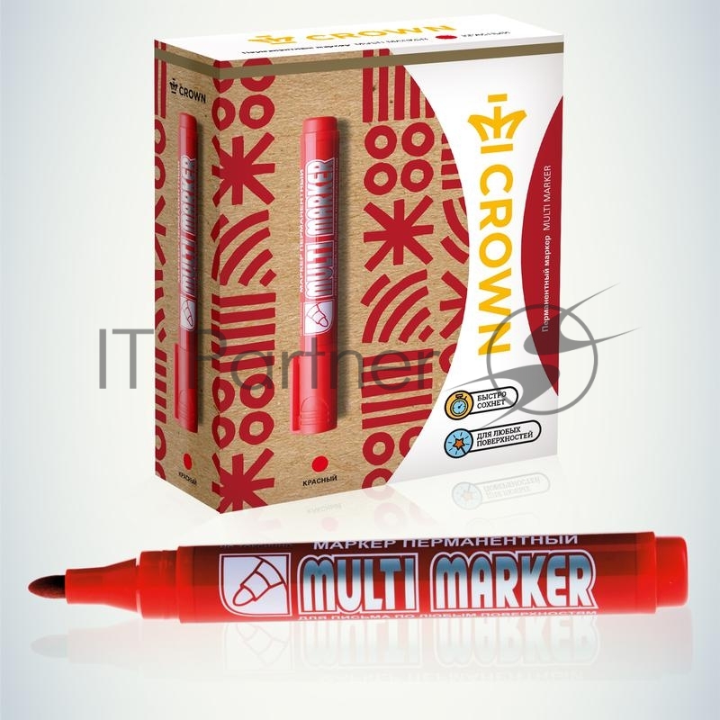 Маркер перманентный Crown Multi Marker, пулевидный 3мм, красный Б0048241