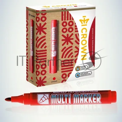 Маркер перманентный Crown Multi Marker, пулевидный 3мм, красный Б0048241