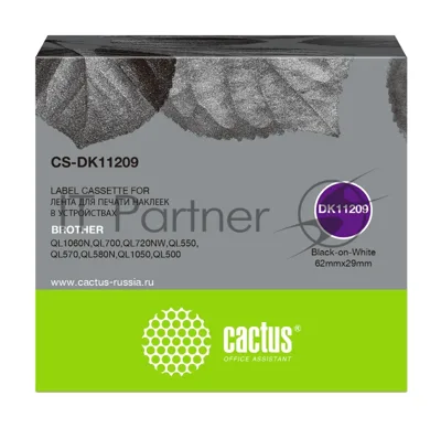 Картридж ленточный Cactus CS-DK11209 черный для Brother P-touch QL-500, QL-550, QL-700, QL-800