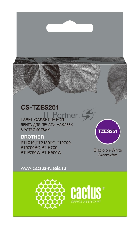 Картридж ленточный Cactus CS-TZES251 черный шрифт, белый фон (24 мм, 8 м) для Brother 1010/1280/1280VP/2700VP