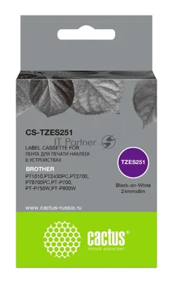 Картридж ленточный Cactus CS-TZES251 черный шрифт, белый фон (24 мм, 8 м) для Brother 1010/1280/1280VP/2700VP