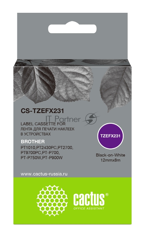 Картридж ленточный Cactus CS-TZEFX231 черный шрифт, белый фон (12 мм, 8 м) для Brother 1010/1280/1280VP/2700VP