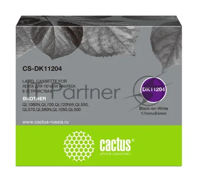 Картридж ленточный Cactus CS-DK11204 черный для Brother P-touch QL-500, QL-550, QL-700, QL-800