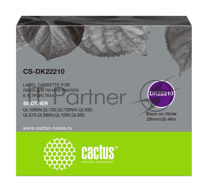 Картридж ленточный Cactus CS-DK22210 черный для Brother P-touch QL-500, QL-550, QL-700, QL-800