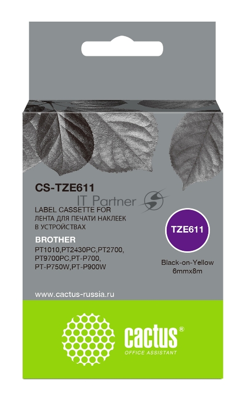 Картридж ленточный Cactus CS-TZE611 черный для Brother 1010/1280/1280VP/2700VP