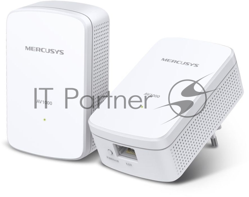 Комплект гигабитных адаптеров Mercusys AV1000 Gigabit Powerline Kit, HomePlug AV2 standard, 1 Gigabit port, 300m over electrical circuits, plug and play.