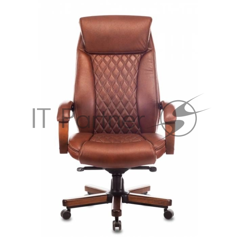 Кресло руководителя Бюрократ T-9924WALNUT светло-коричневый Leather Eichel, кожа, с подголов. крестовина металл/дерево
