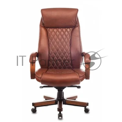 Кресло руководителя Бюрократ T-9924WALNUT светло-коричневый Leather Eichel, кожа, с подголов. крестовина металл/дерево