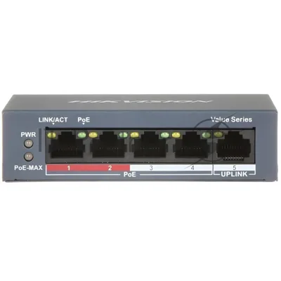 Коммутатор Hikvision DS-3E1105P-EI, 4×100 Мбит/с PoE+ + 1×100 Мбит/с, настраиваемый
