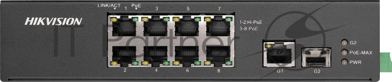 Коммутатор Hikvision DS-3T0310HP-E/HS, 6×100 Мбит/с PoE+ + 2×100 Мбит/с Hi-PoE + 1×1 Гбит/с + 1×1 Гбит/с SFP, неуправляемый