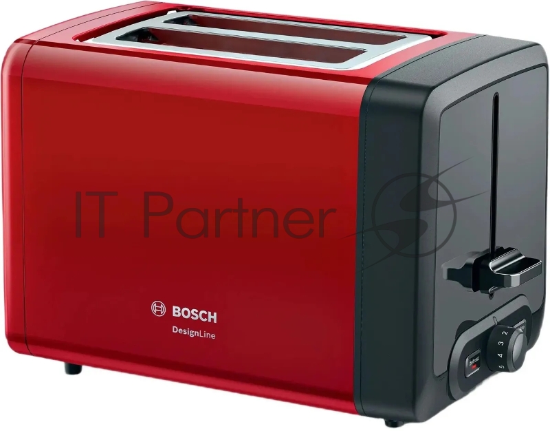 Тостер Bosch TAT4P424 красный/черный, 970 Вт, 2 слота