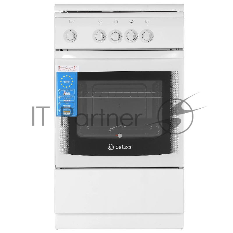 Плита газовая DeLuxe 5040.37 г (крышка) белый, конфорок 4 шт, духовка 43 л, 50 см x 85 см x 50 см