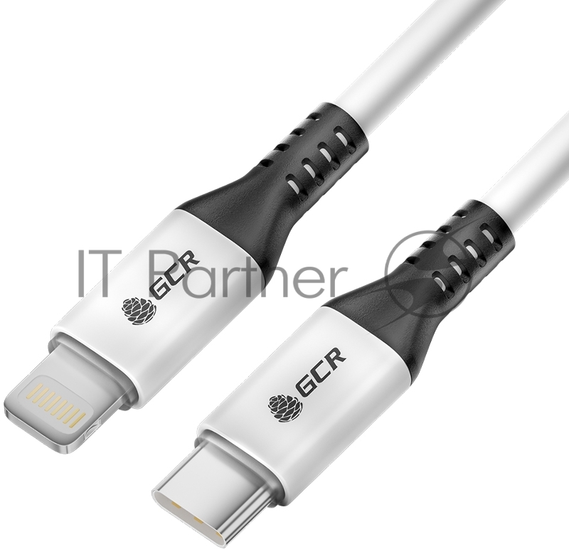 Кабель GCR 0.7m TypeC/Lightning MFI POWER DELIVERY 18 W, быстрая зарядка, белый, корпус белый, черный ПВХ, GCR-53185