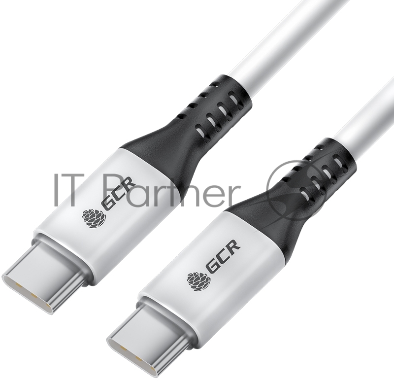 Кабель GCR 1.0m Type-C-C, для MacBook 18W, белый, AL корпус белый, черный ПВХ, GCR-53122