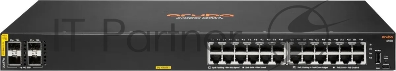 Коммутатор HPE Aruba 6100 24G CL4 4SFP+, 24×1 Гбит/с PoE+ + 4×10 Гбит/с SFP+, управляемый