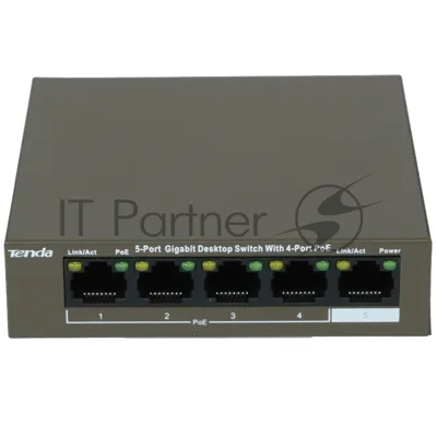 Коммутатор Tenda TEG1105P-4-63W, 4×1 Гбит/с PoE + 1×1 Гбит/с Uplink, неуправляемый