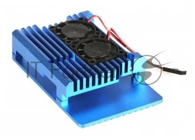 Корпус Qumo Aluminum case with double black fans, Raspberry Pi 4, blue(RS008)