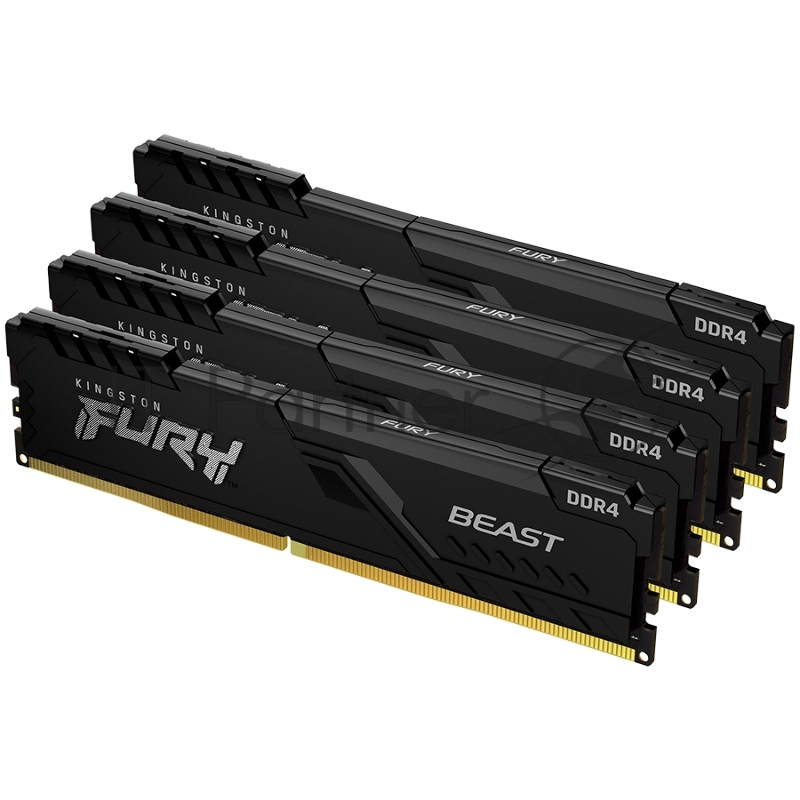 Оперативная память Kingston Fury Beast, DDR4, 64GB (4x16GB), 3200MHz, CL16, DIMM, радиатор, черный