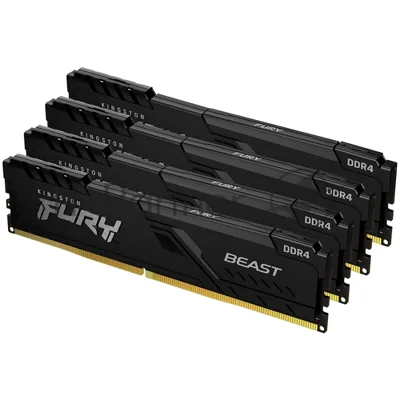 Оперативная память Kingston Fury Beast, DDR4, 64GB (4x16GB), 3200MHz, CL16, DIMM, радиатор, черный