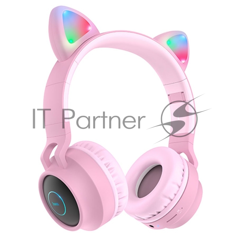 Беспроводные/проводные наушники Hoco W27 розовый, накладные, Bluetooth + проводной, "кошачьи ушки", до 5 ч.